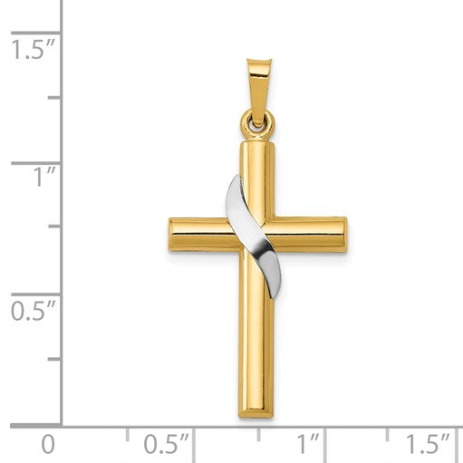 14K Two-Tone Hollow Cross with Drape Charm