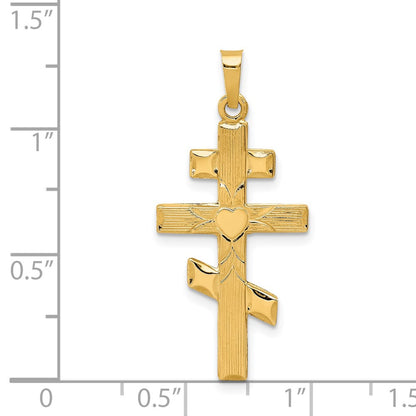 14K Eastern Orthodox Cross w/Heart Pendant