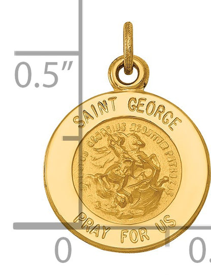 14k Polished and Satin Solid Saint George Medal Round Charm