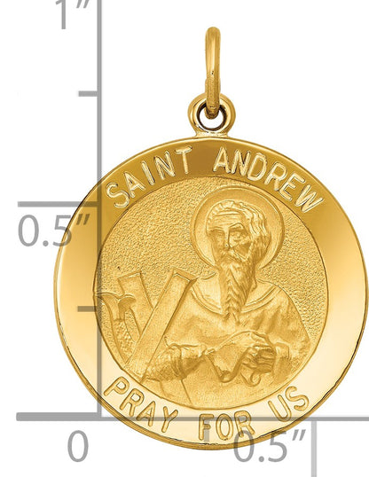 14k Polished and Satin Solid Saint Andrew Medal Pendant
