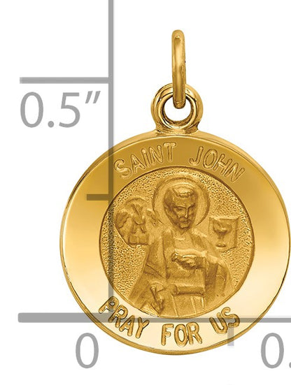 14k Polished and Satin Solid Saint John Medal Round Charm
