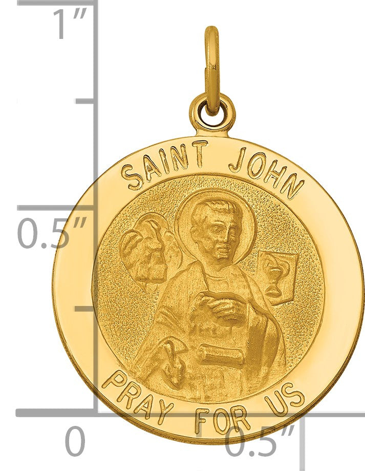 14k Polished and Satin Solid Saint John Medal Round Pendant