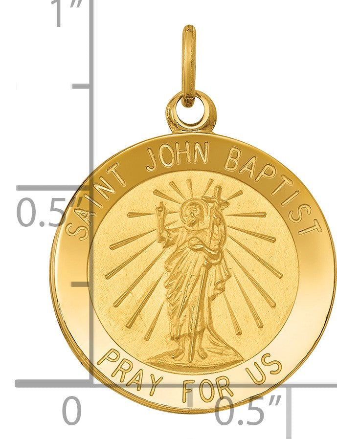 14k Polished and Satin Solid St John the Baptist Medal Round Pendant