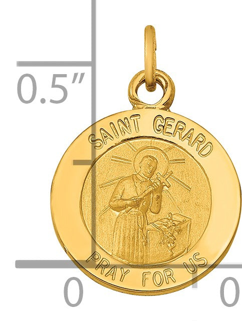 14k Polished and Satin Solid Saint Gerard Medal Round Charm