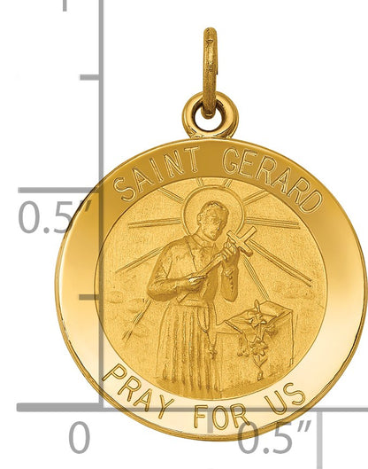 14k Polished and Satin Solid Saint Gerard Medal Round Pendant