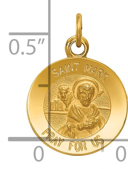 14k Polished and Satin Solid Saint Mark Medal Round Charm