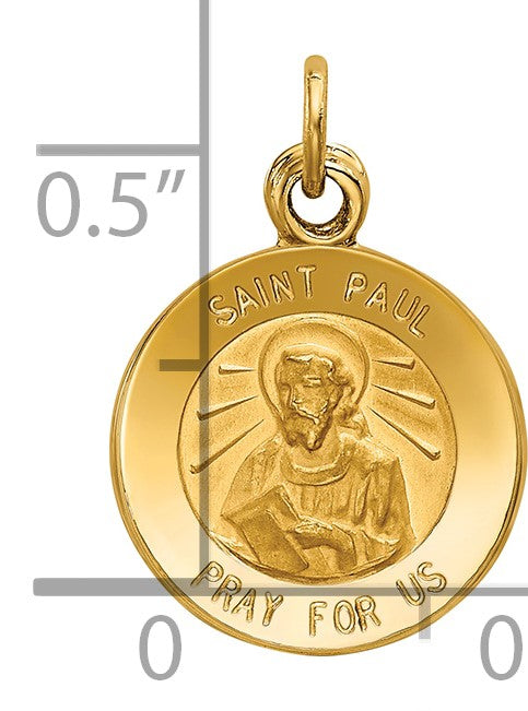 14k Polished and Satin Solid Saint Paul Medal Round Charm