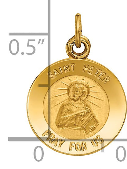 14k Polished and Satin Solid Saint Peter Medal Round Charm