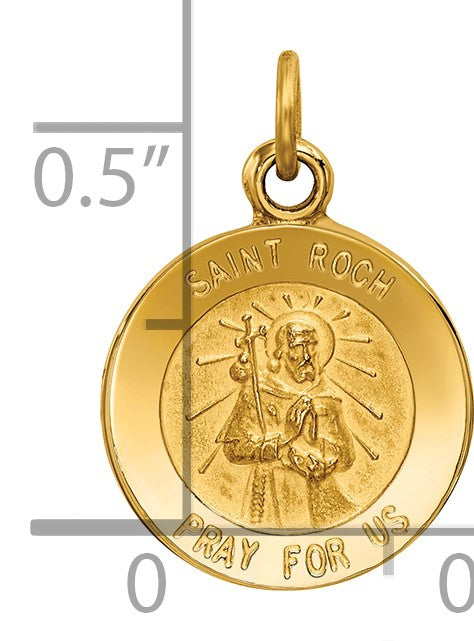 14k Polished and Satin Solid Saint Roch Medal Round Charm
