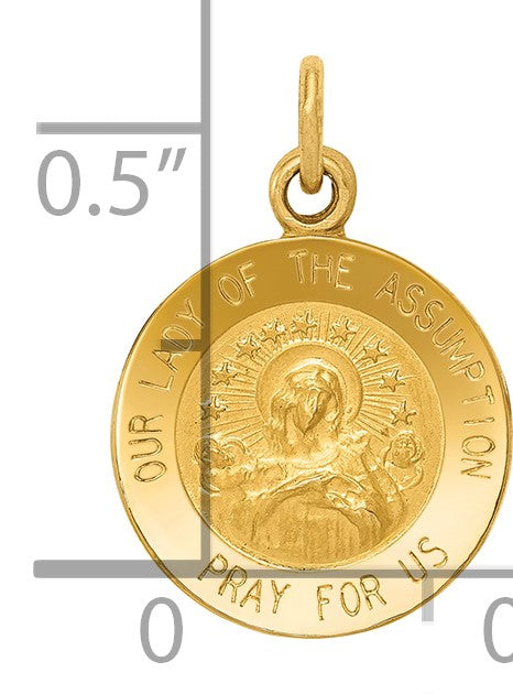 14k Polished and Satin Solid Our Lady Of The Assumption Medal Round Charm