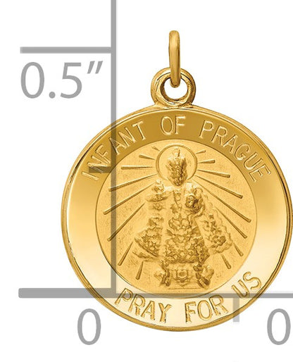 14k Polished and Satin Solid Infant of Prague Medal Round Charm