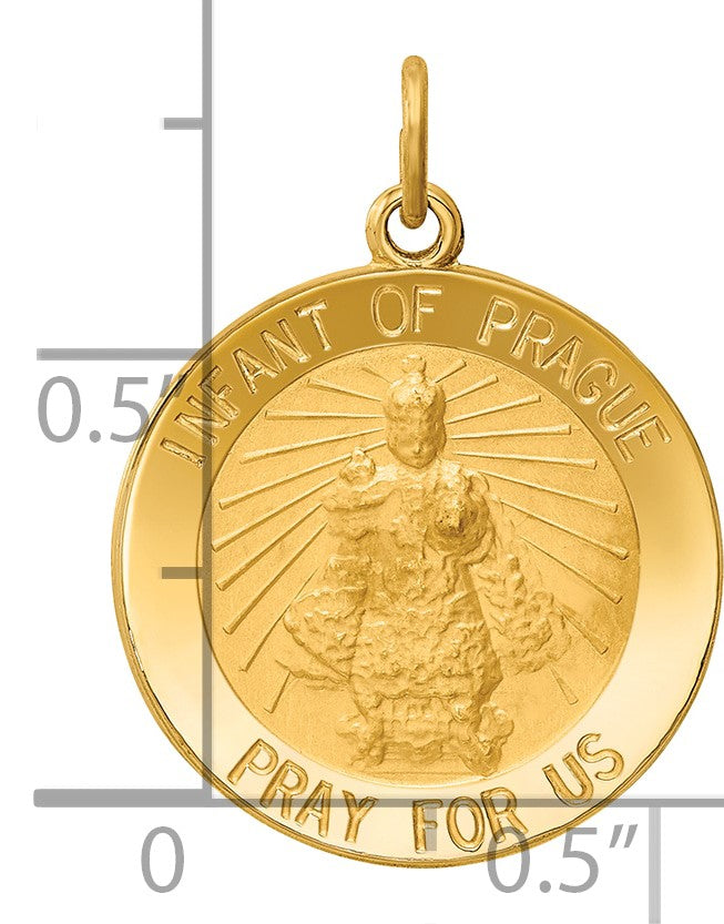 14k Polished and Satin Solid Infant of Prague Medal Round Charm