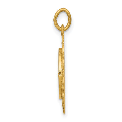 14k Polished and Satin Solid Our Lady of Lourdes Medal Scalloped Edge Round Pendant