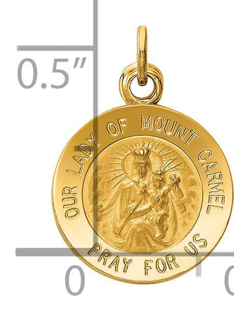 14k Polished and Satin Solid Our Lady of Mt. Carmel Medal Round Charm