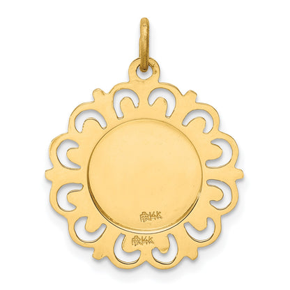14k Polished and Satin Solid Our Lady of Mt. Carmel Medal Scalloped Edge Round Charm