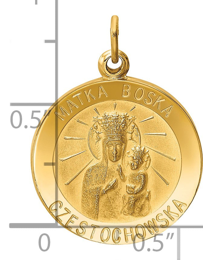 14k Polished and Satin Solid Matka Boska Czestochowska Medal Reversible Round Pendant