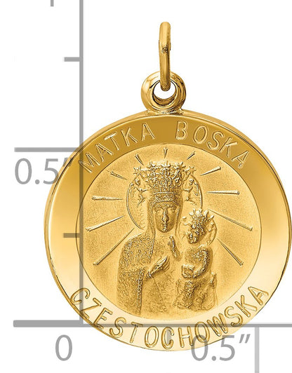 14k Polished and Satin Solid Matka Boska Czestochowska Medal Reversible Round Pendant