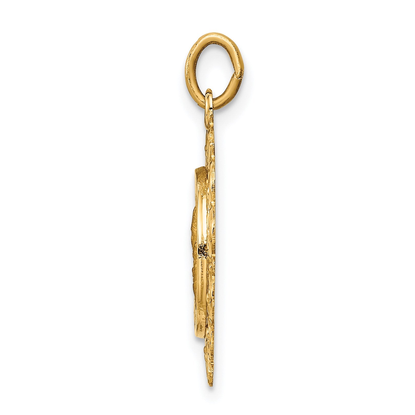 14k Polished and Satin Solid Matka Boska Czestochowska Medal Reversible Scalloped Edge Round Pendant