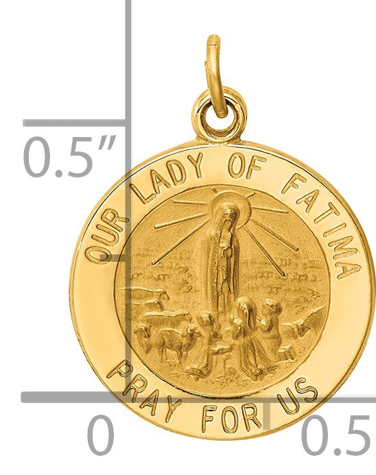 14k Polished and Satin Solid Our Lady of Fatima Medal Round Charm