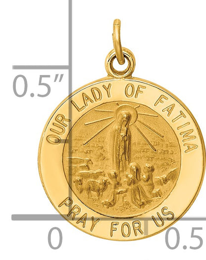 14k Polished and Satin Solid Our Lady of Fatima Medal Round Charm