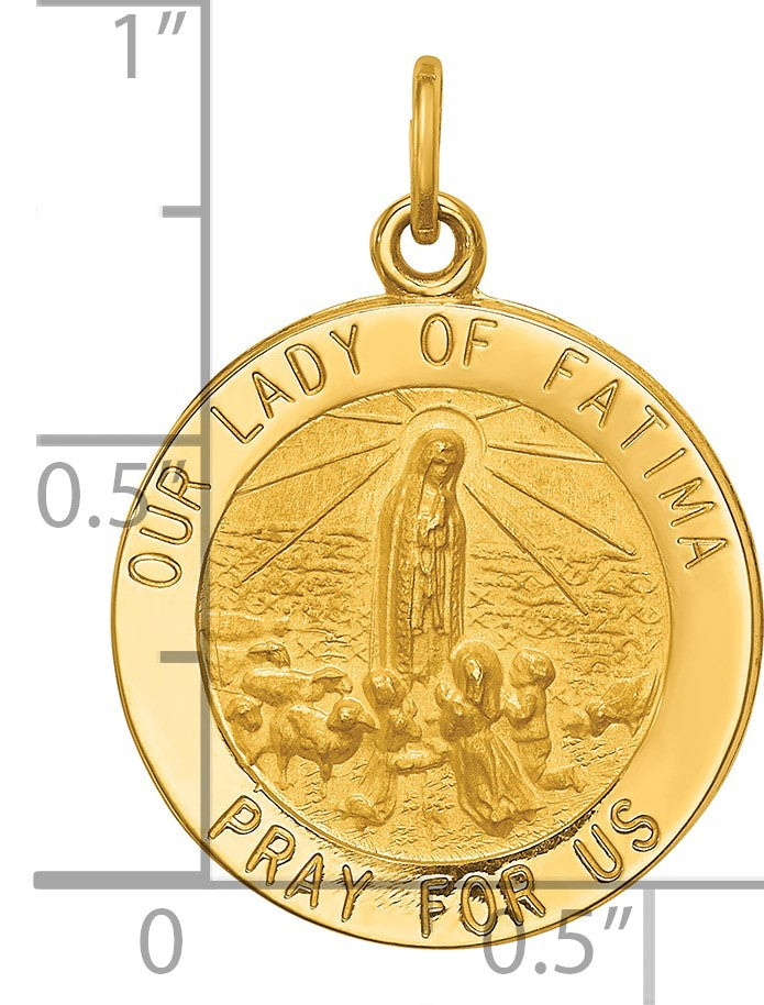 14k Polished and Satin Solid Our Lady of Fatima Medal Round Pendant