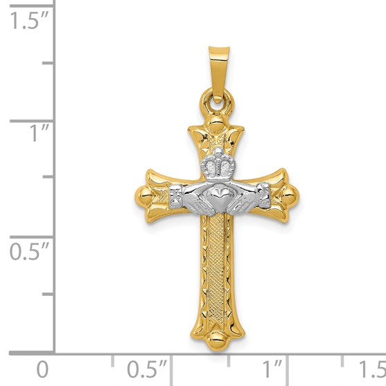 14k Two-tone Claddagh Cross Pendant