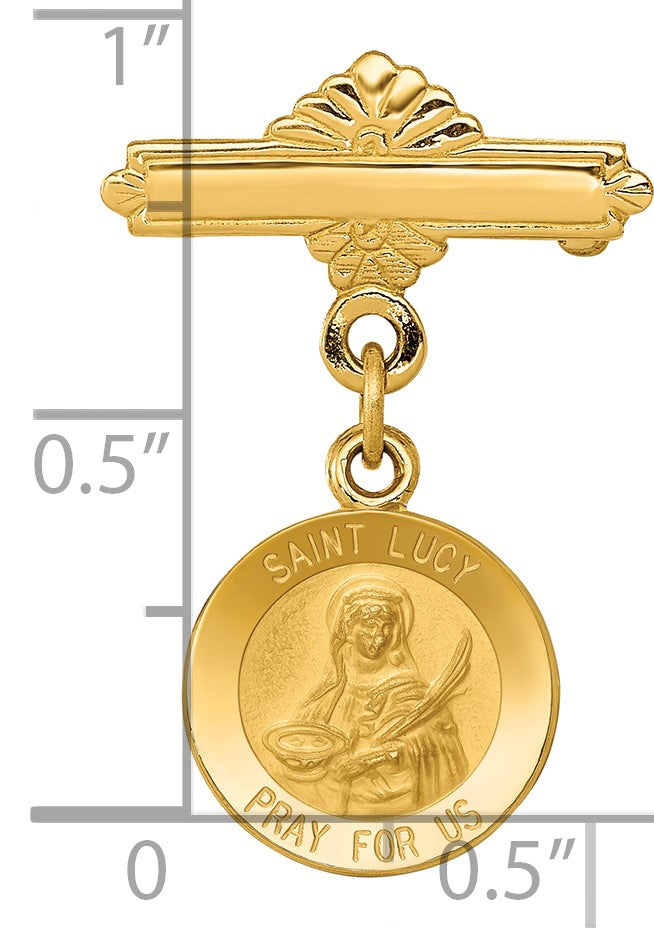 14k Polished and Satin Saint Lucy Medal Pin