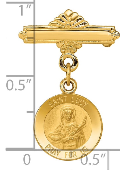 14k Polished and Satin Saint Lucy Medal Pin