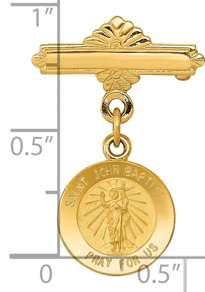 14k Polished and Satin Saint John the Baptist Medal Pin
