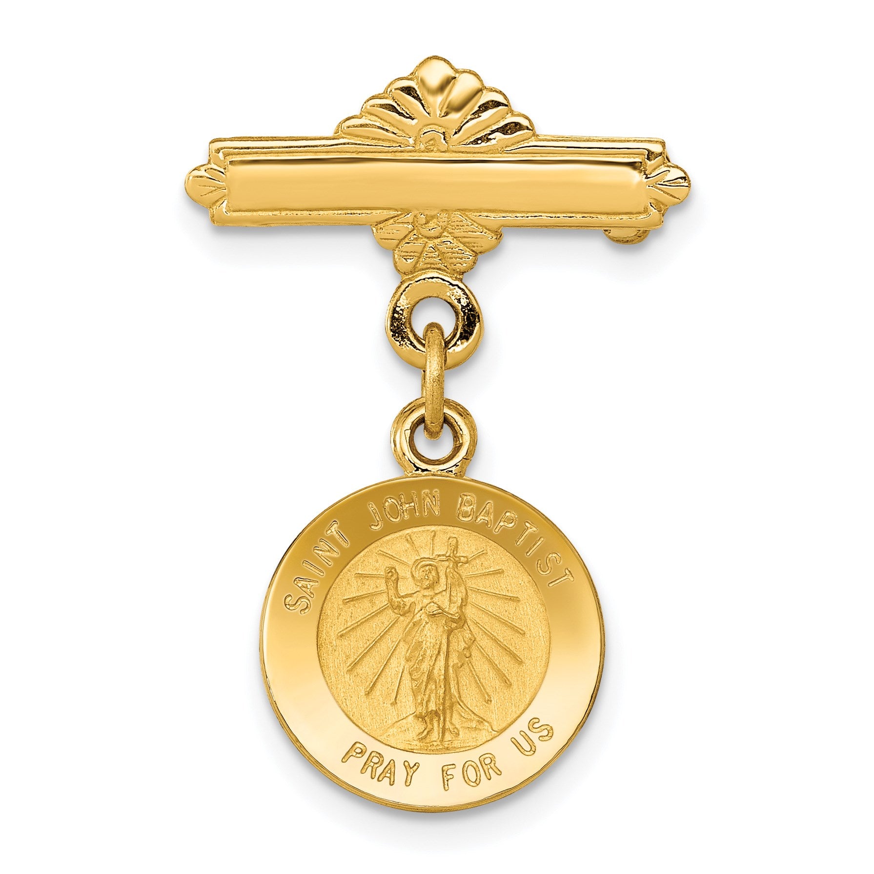 14k Polished and Satin Saint John the Baptist Medal Pin