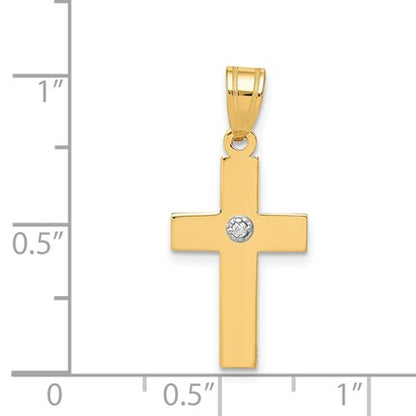14k Polished .01 carat Diamond Cross Pendant