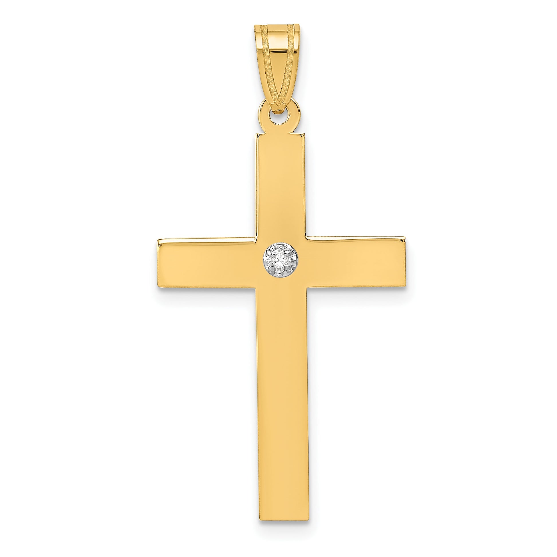 14k Polished .02 carat Diamond Cross Pendant