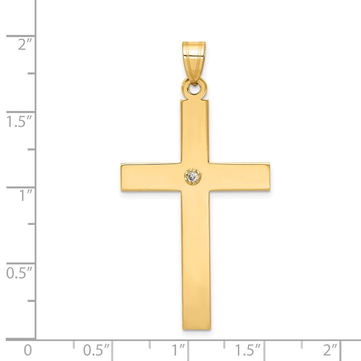 14k Polished .03 carat Diamond Cross Pendant