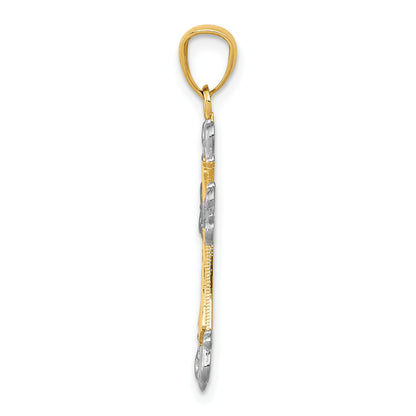 14k and White Rhodium Diamond-cut Fleur de Lis Cross Pendant