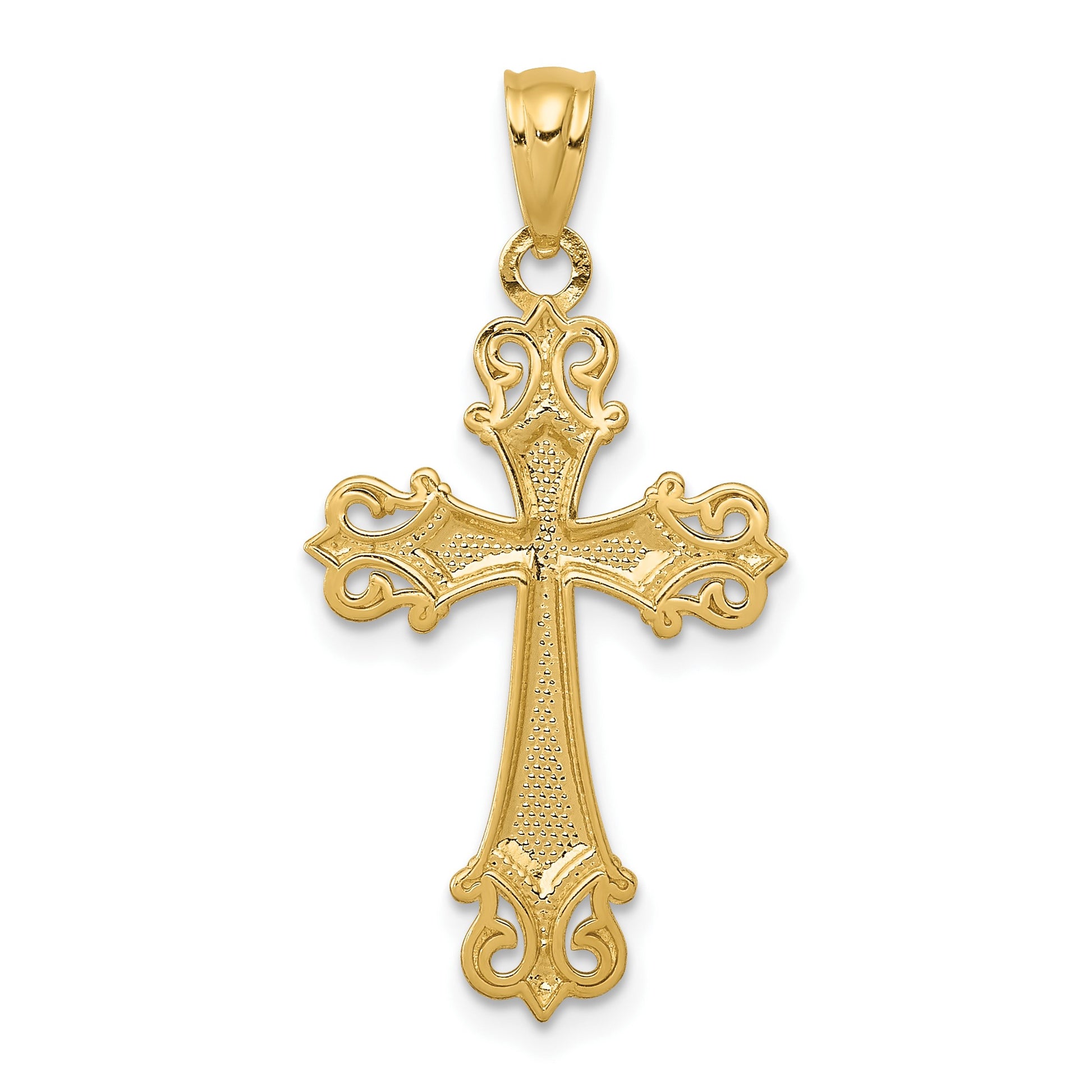 14k and White Rhodium Diamond-cut Fleur de Lis Cross Pendant