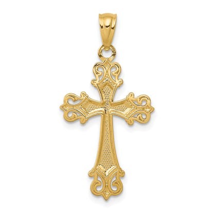 14k and White Rhodium Diamond-cut Fleur de Lis Cross Pendant