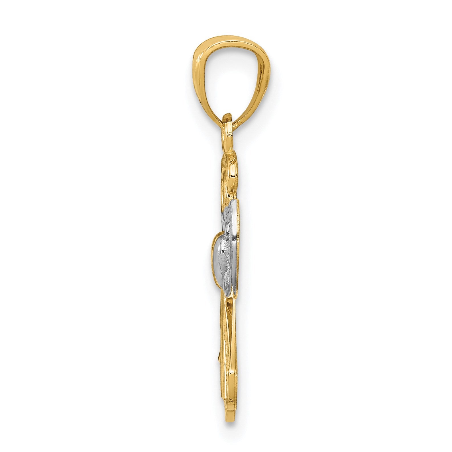 14K and White Rhodium Filigree Angel with Heart Pendant