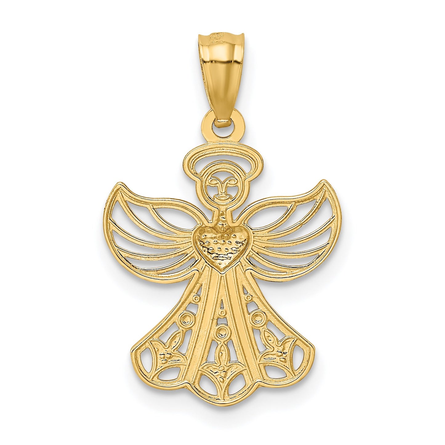 14K and White Rhodium Filigree Angel with Heart Pendant