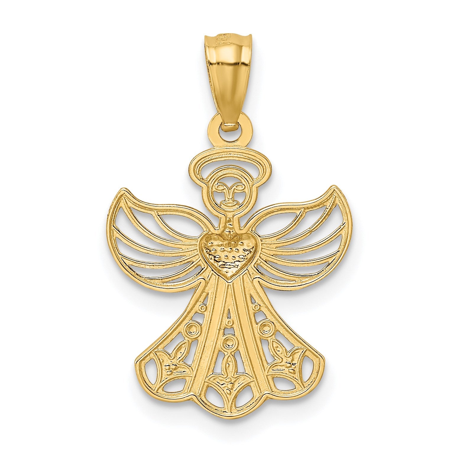 14K and White Rhodium Filigree Angel with Heart Pendant