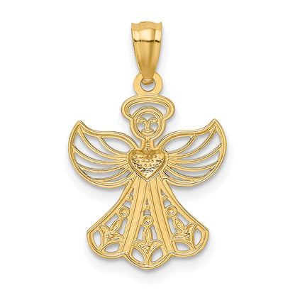14K and White Rhodium Filigree Angel with Heart Pendant