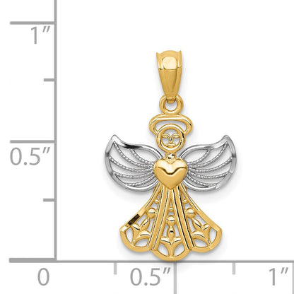 14K and White Rhodium Filigree Angel with Heart Pendant