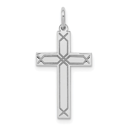 14K White Gold Laser Designed Cross Charm