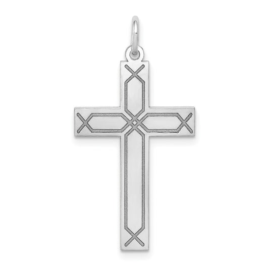 14K White Gold Laser Designed Cross Pendant