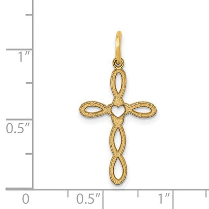 14K Loop with Center Heart Cross Pendant