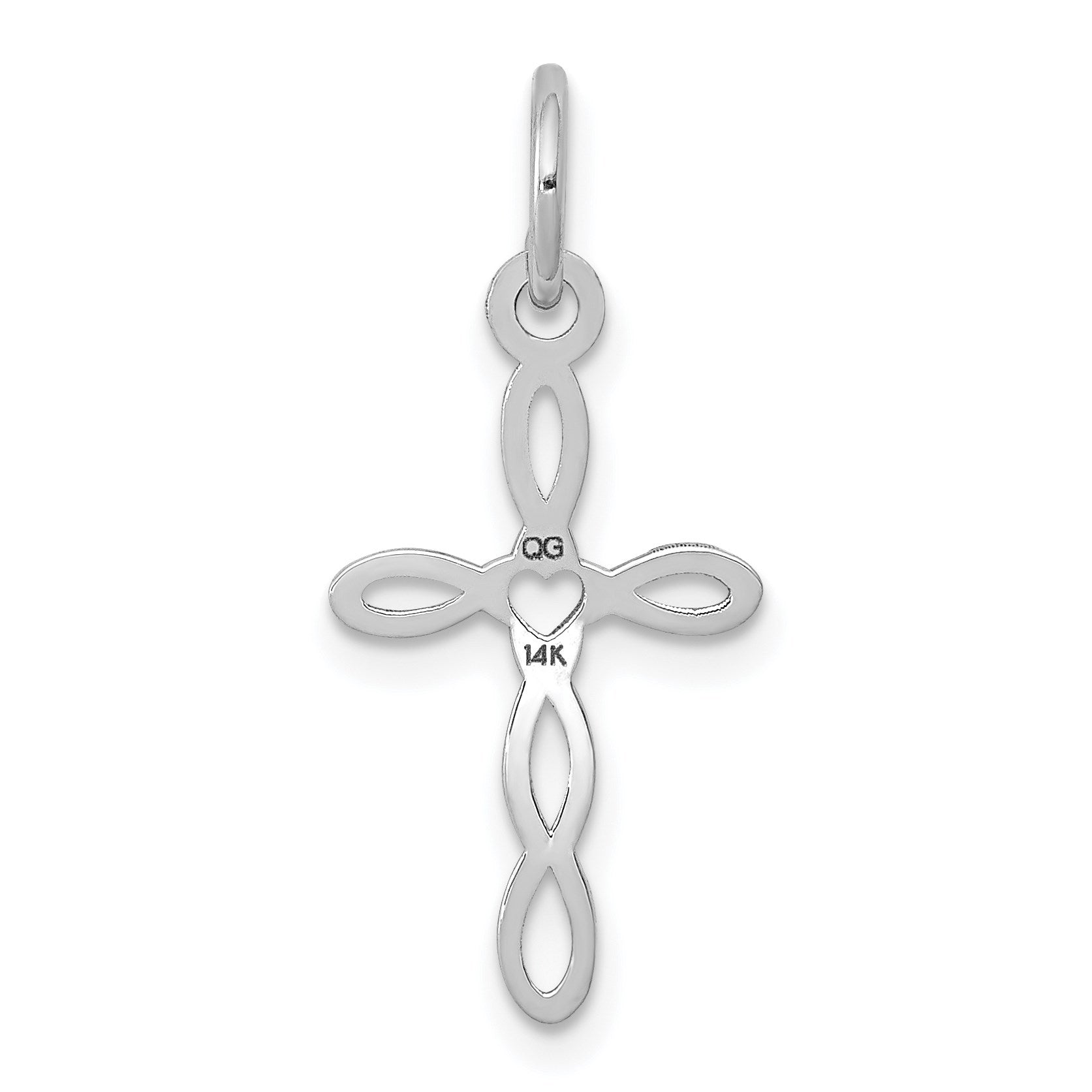 14K White Gold Loop with Center Heart Cross Charm