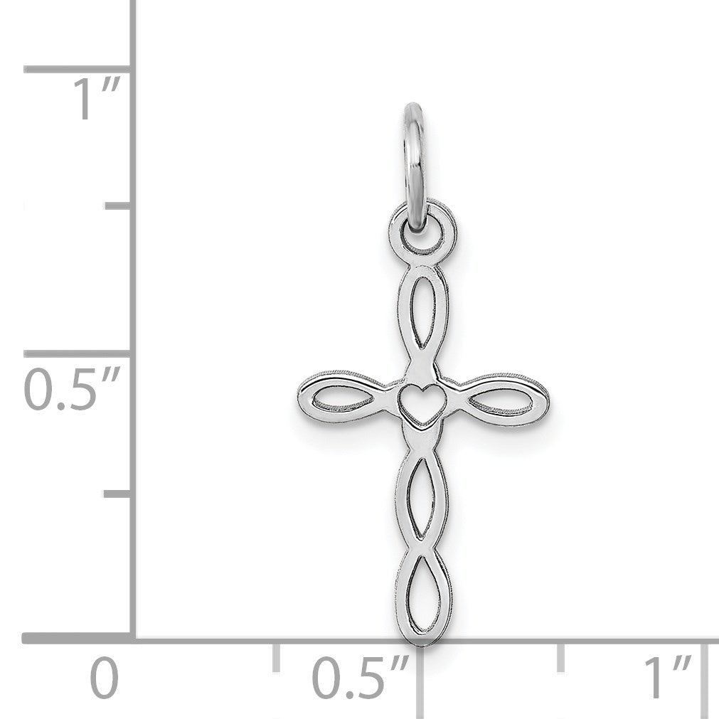 14K White Gold Loop with Center Heart Cross Charm