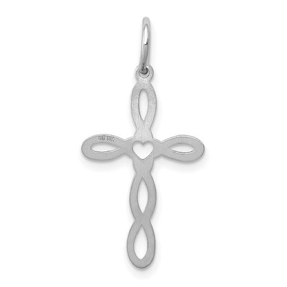 14K White Gold Loop w/Center Heart Cross Charm