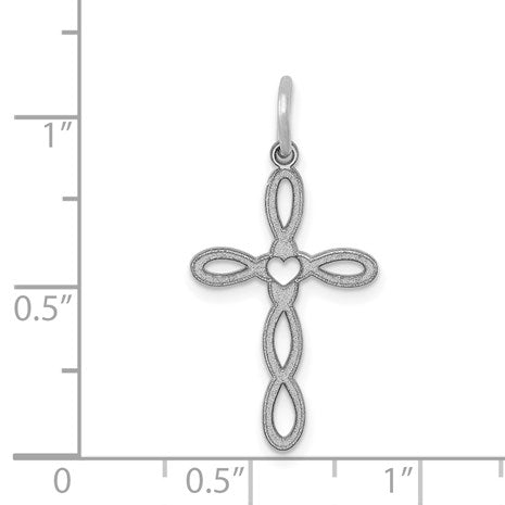 14K White Gold Loop with Center Heart Cross Charm