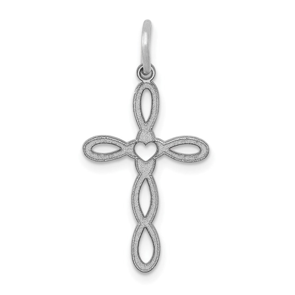 14K White Gold Loop w/Center Heart Cross Charm