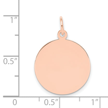 14k Rose Gold Plain .013 Gauge Round Engravable 18mm Disc Charm